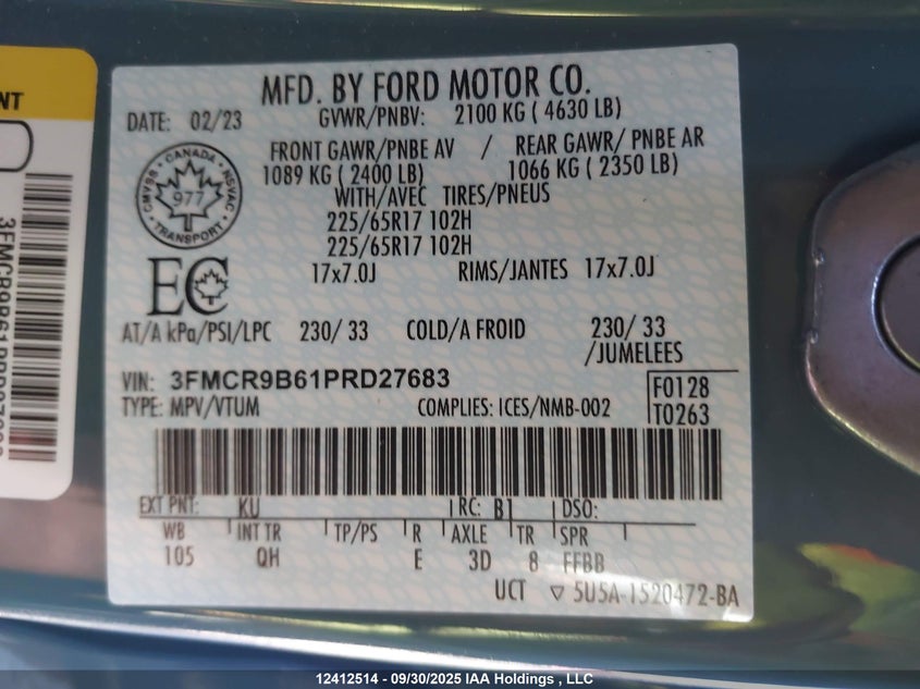 3FMCR9B61PRD27683 2023 FORD BRONCO SPORT photo no. 9