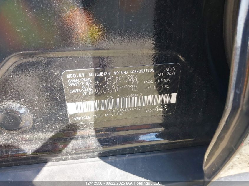 2021 Mitsubishi Rvr Se/Sel/Le/Gt VIN: JA4AJVAW8MU605183 Lot: 12412556