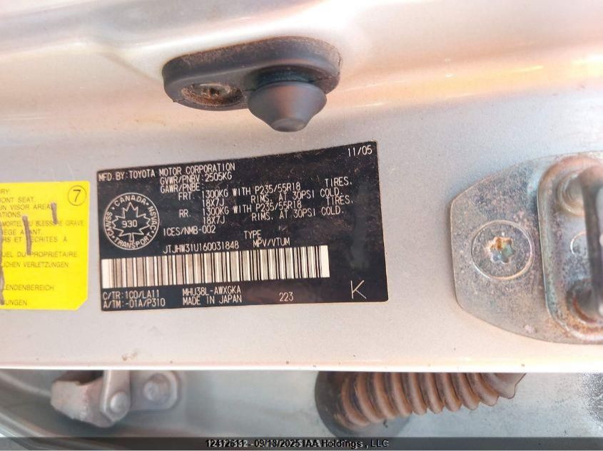 2006 Lexus Rx 400H VIN: JTJHW31U160031848 Lot: 12412611