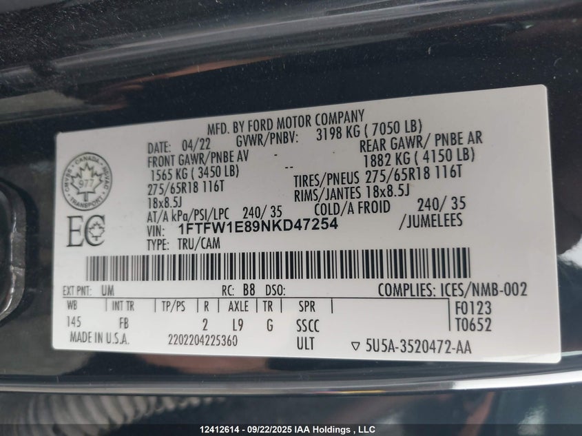 1FTFW1E89NKD47254 2022 FORD F-150 photo no. 18