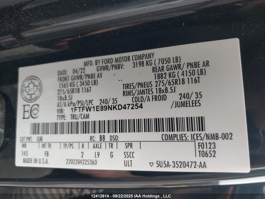 1FTFW1E89NKD47254 2022 FORD F-150 photo no. 9