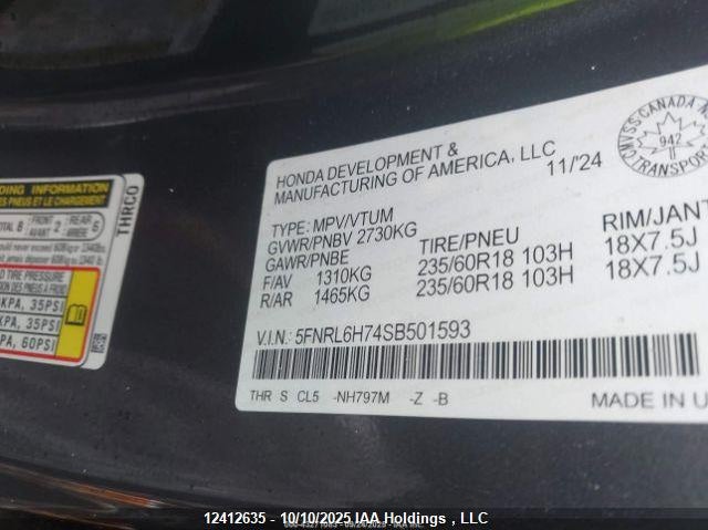 5FNRL6H74SB501593 2025 HONDA ODYSSEY photo no. 10