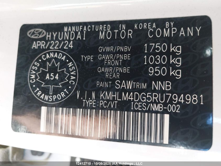 2024 Hyundai Elantra Preferred VIN: KMHLM4DG5RU794981 Lot: 12412710