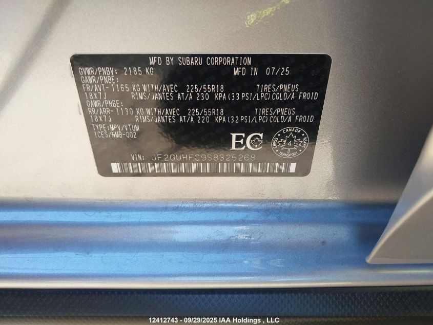 2025 Subaru Crosstrek Onyx VIN: JF2GUHFC9S8325268 Lot: 12412743