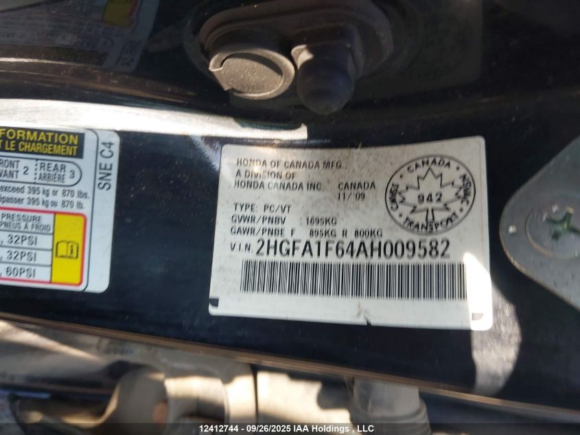 2010 Honda Civic Lx-S VIN: 2HGFA1F64AH009582 Lot: 12412744