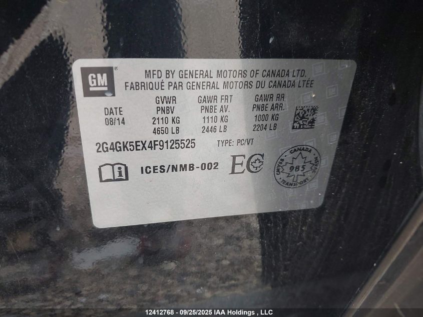 2015 Buick Regal VIN: 2G4GK5EX4F9125525 Lot: 12412768