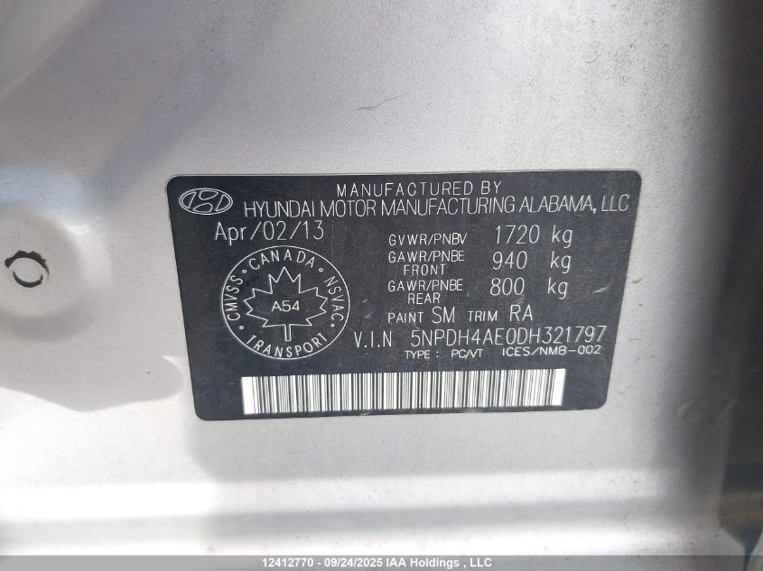 2013 Hyundai Elantra Gl VIN: 5NPDH4AE0DH321797 Lot: 12412770