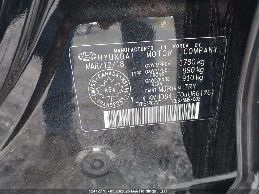 2018 Hyundai Elantra Gls VIN: KMHD84LF0JU661261 Lot: 12412778