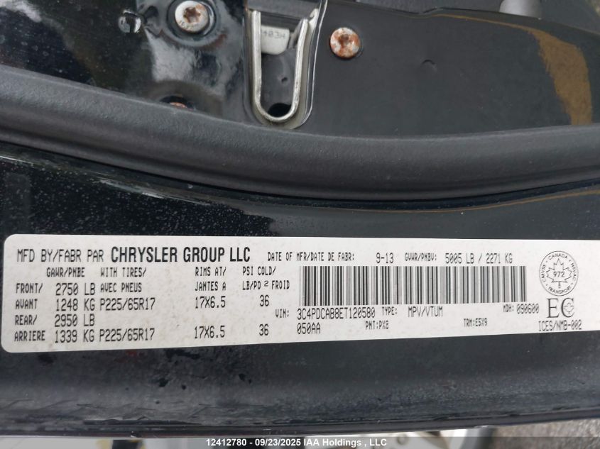 2014 Dodge Journey VIN: 3C4PDCAB8ET120580 Lot: 12412780