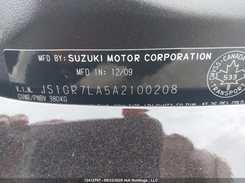 2010 Suzuki Gsx-R750 VIN: JS1GR7LA5A2100208 Lot: 12412787