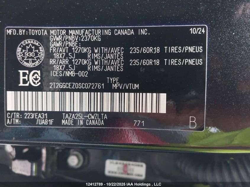 2025 Lexus Nx 350 VIN: 2T2GGCEZ0SC072761 Lot: 12412789