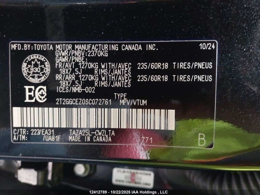 2025 Lexus Nx 350 VIN: 2T2GGCEZ0SC072761 Lot: 12412789