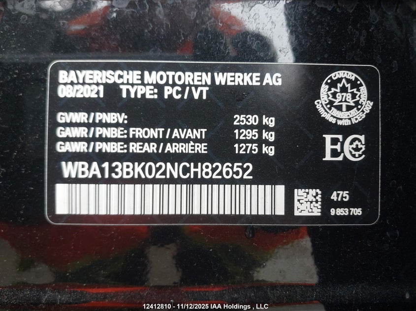 2022 BMW M550I xDrive VIN: WBA13BK02NCH82652 Lot: 12412810