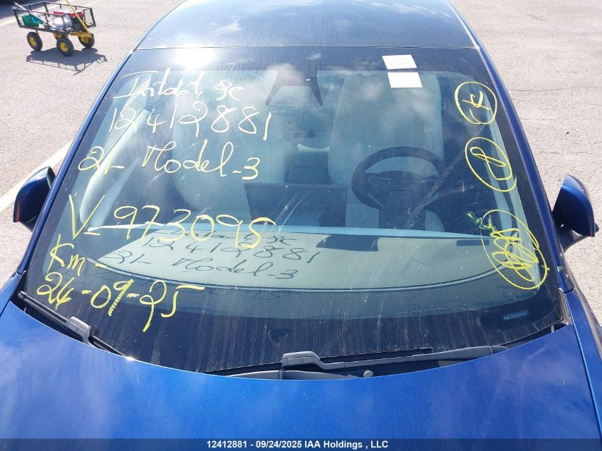 2021 Tesla Model 3 Standard Range/Standard Range Plus VIN: 5YJ3E1EA5MF973095 Lot: 12412881