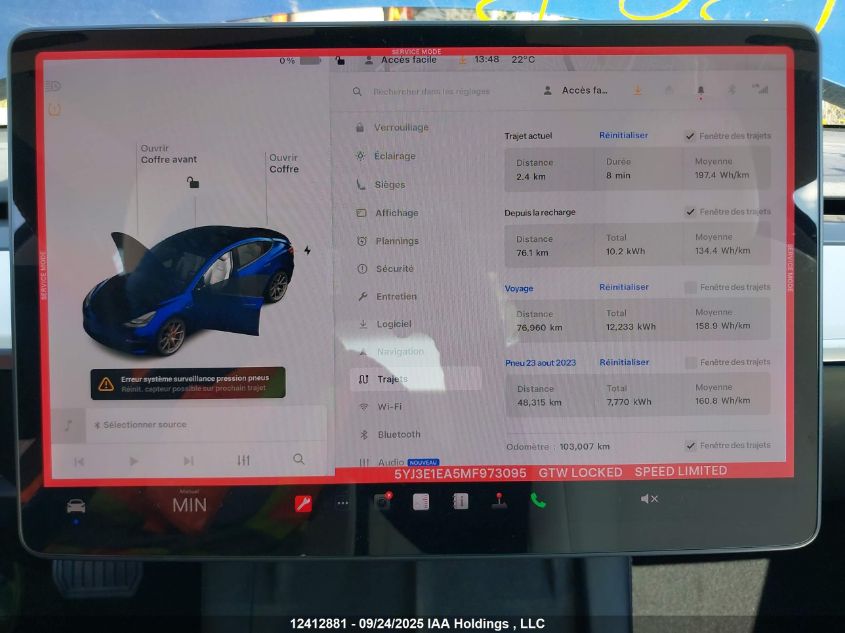 2021 Tesla Model 3 Standard Range/Standard Range Plus VIN: 5YJ3E1EA5MF973095 Lot: 12412881