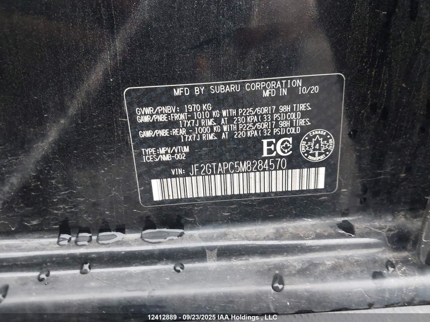 JF2GTAPC5M8284570 2021 SUBARU XV photo no. 9
