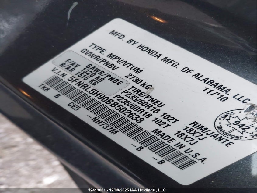 5FNRL5H90BB502638 2011 HONDA ODYSSEY photo no. 9