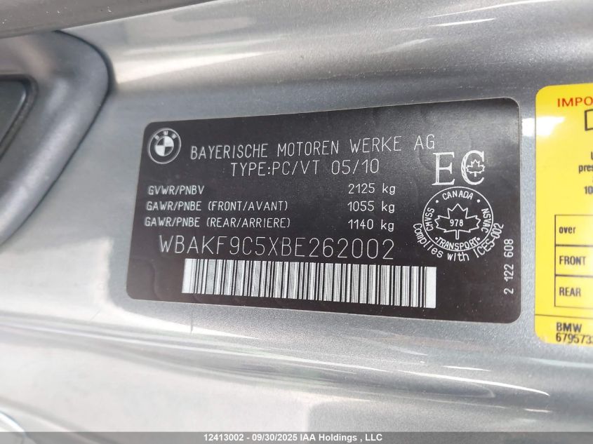 2011 BMW 335I xDrive VIN: WBAKF9C5XBE262002 Lot: 12413002