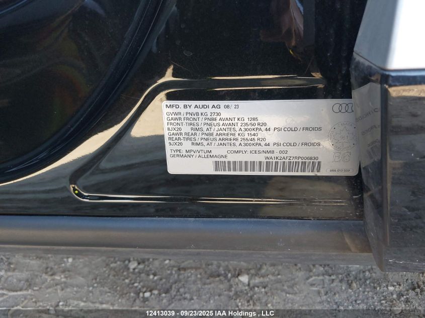 2024 Audi Q4 E-Tron VIN: WA1K2AFZ7RP006830 Lot: 12413039