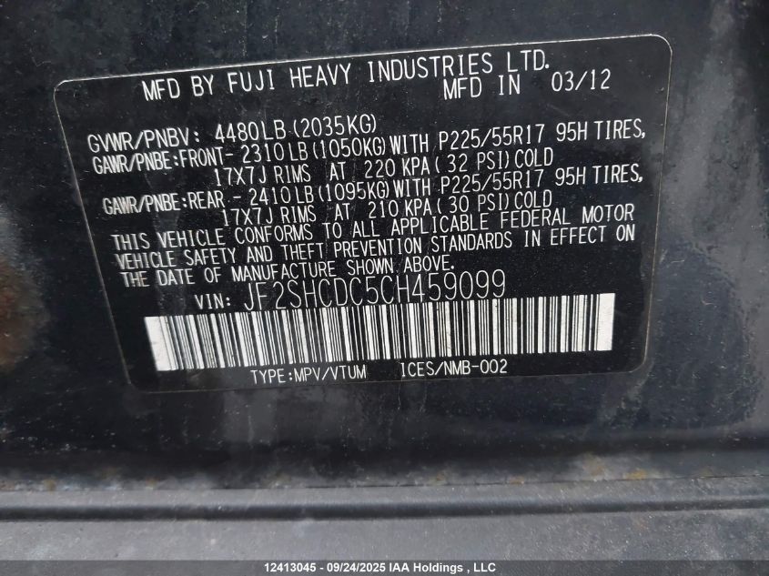 2012 Subaru Forester 2.5X Premium VIN: JF2SHCDC5CH459099 Lot: 12413045