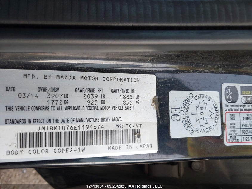 JM1BM1U76E1194674 2014 MAZDA 3 photo no. 9