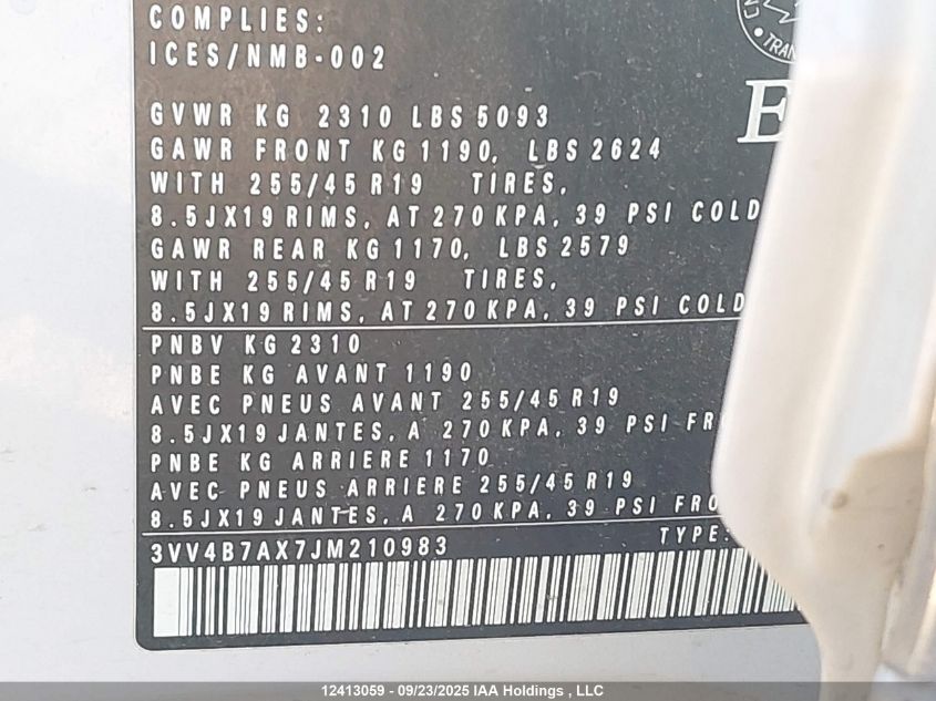 2018 Volkswagen Tiguan Sel Premium VIN: 3VV4B7AX7JM210983 Lot: 12413059