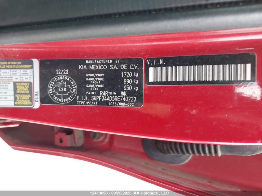 2024 Kia Forte VIN: 3KPF34AD5RE740223 Lot: 12413090