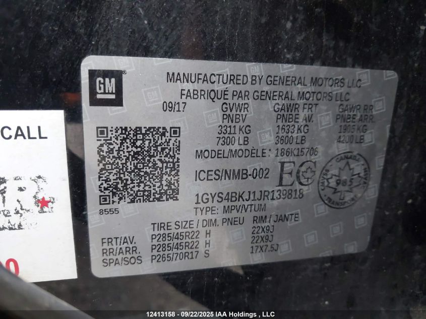 2018 Cadillac Escalade Luxury VIN: 1GYS4BKJ1JR139818 Lot: 12413158