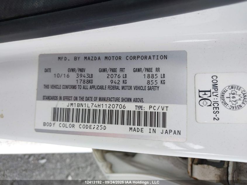 2017 Mazda 3 Touring VIN: JM1BN1L74H1120706 Lot: 12413192