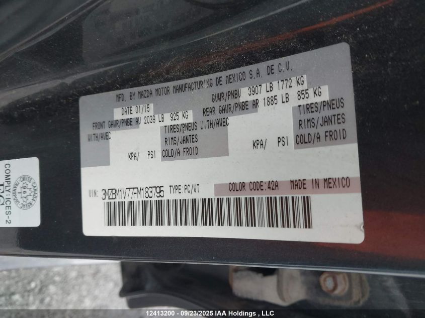 2015 Mazda 3 Touring VIN: 3MZBM1V77FM183795 Lot: 12413200