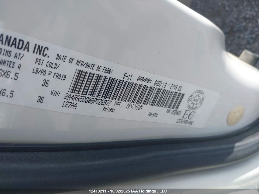 2011 Chrysler Town & Country VIN: 2A4RR5DG0BR726977 Lot: 12413211