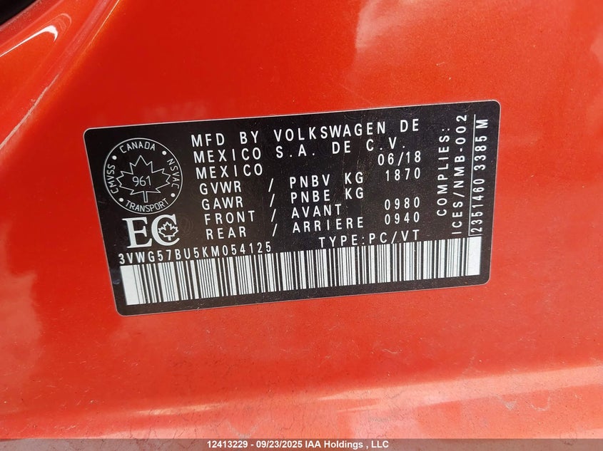 3VWG57BU5KM054125 2019 VOLKSWAGEN JETTA photo no. 9