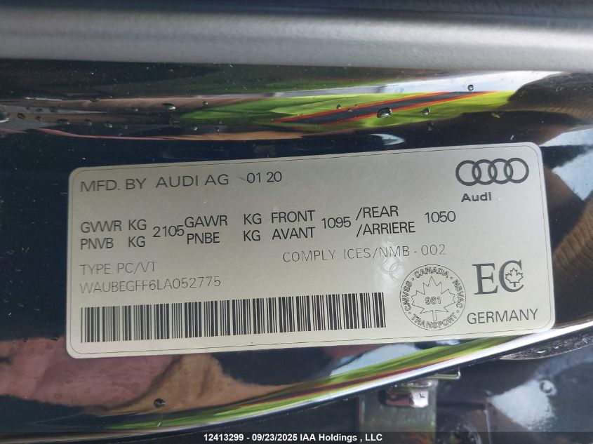 2020 Audi A3 45 Komfort VIN: WAUBEGFF6LA052775 Lot: 12413299