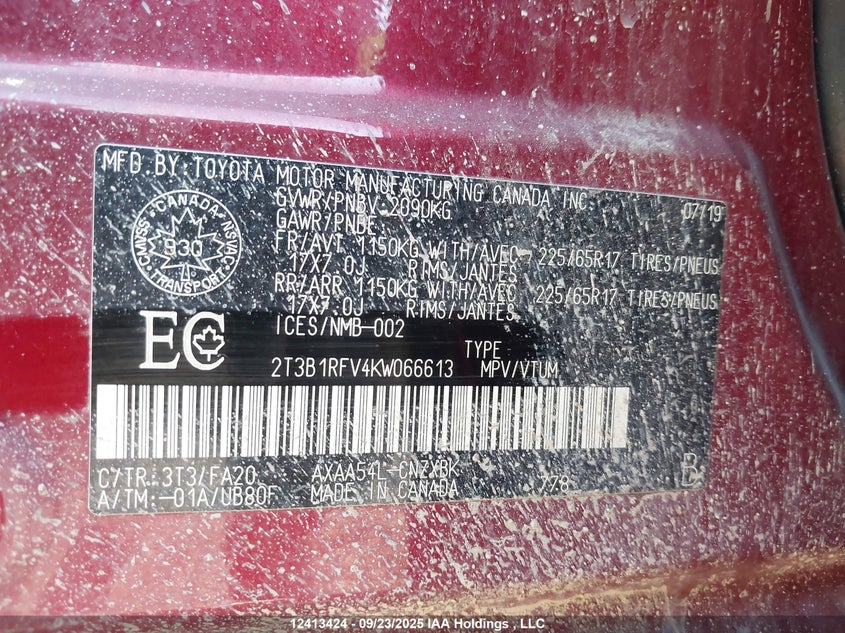 2T3B1RFV4KW066613 2019 TOYOTA RAV 4 photo no. 9