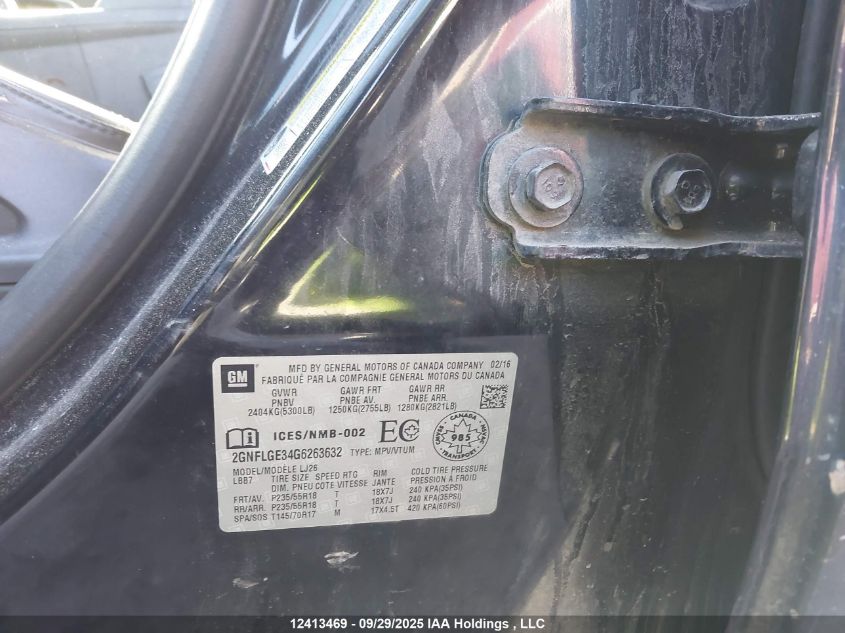 2016 Chevrolet Equinox Ltz VIN: 2GNFLGE34G6263632 Lot: 12413469
