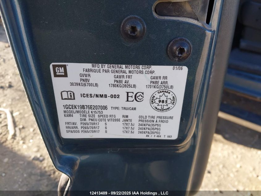 2006 Chevrolet Silverado 1500 Ls/Lt VIN: 1GCEK19B76E207006 Lot: 12413489