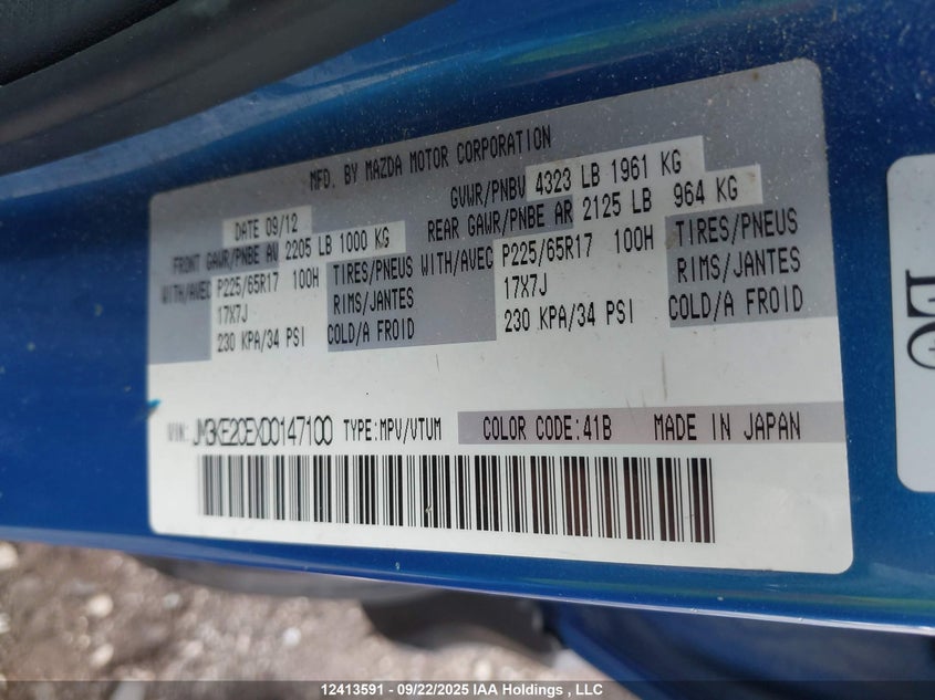 2013 Mazda Cx-5 Touring VIN: JM3KE2CEXD0147100 Lot: 12413591