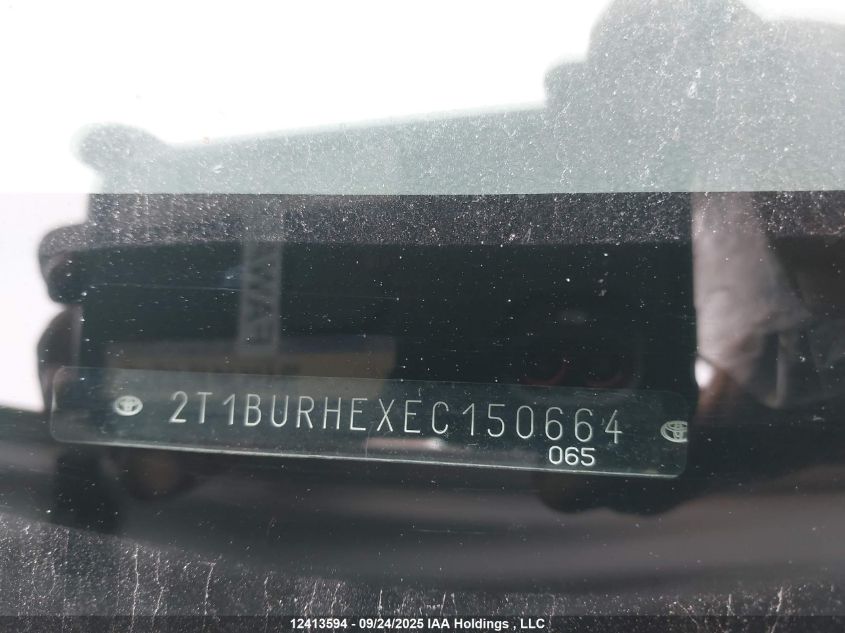 2014 Toyota Corolla L/Le/Le Pls/Prm/S/S Pls VIN: 2T1BURHEXEC150664 Lot: 12413594