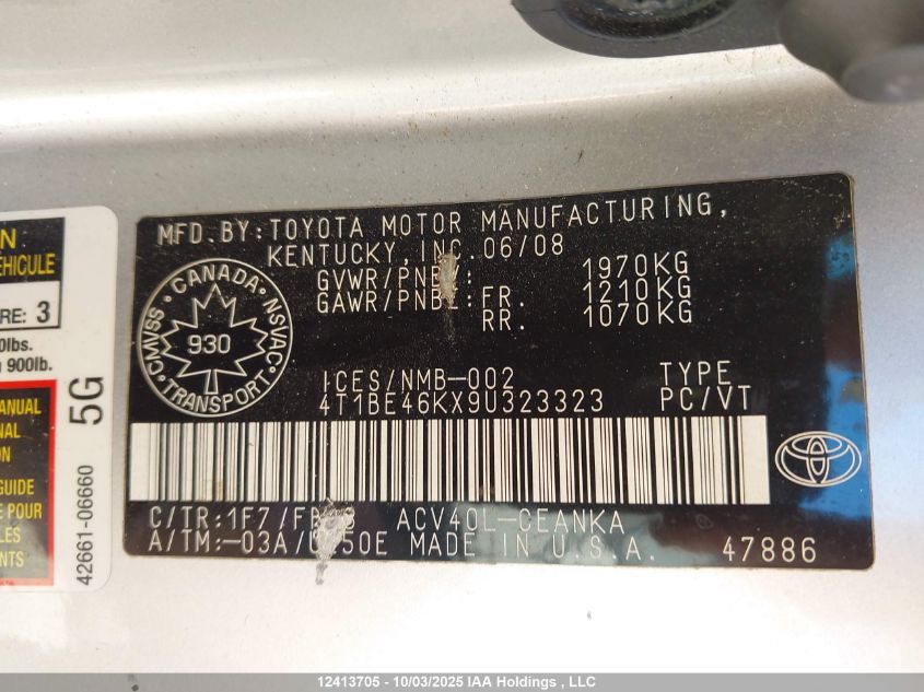 2009 Toyota Camry Le VIN: 4T1BE46KX9U323323 Lot: 12413705