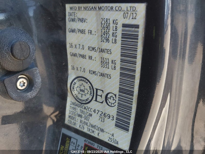 1N6AD0CW2CC472693 2012 NISSAN NAVARA (FRONTIER) photo no. 9