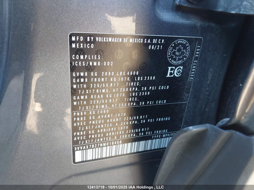3VVAX7B27NM018458 2022 VOLKSWAGEN TAOS photo no. 9