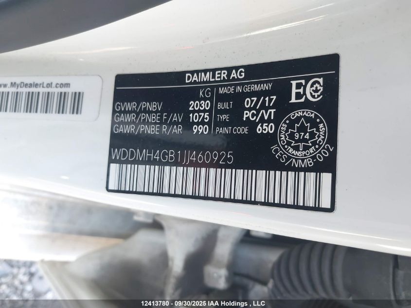 2018 Mercedes-Benz B 250 4Matic Sports Tourer VIN: WDDMH4GB1JJ460925 Lot: 12413780