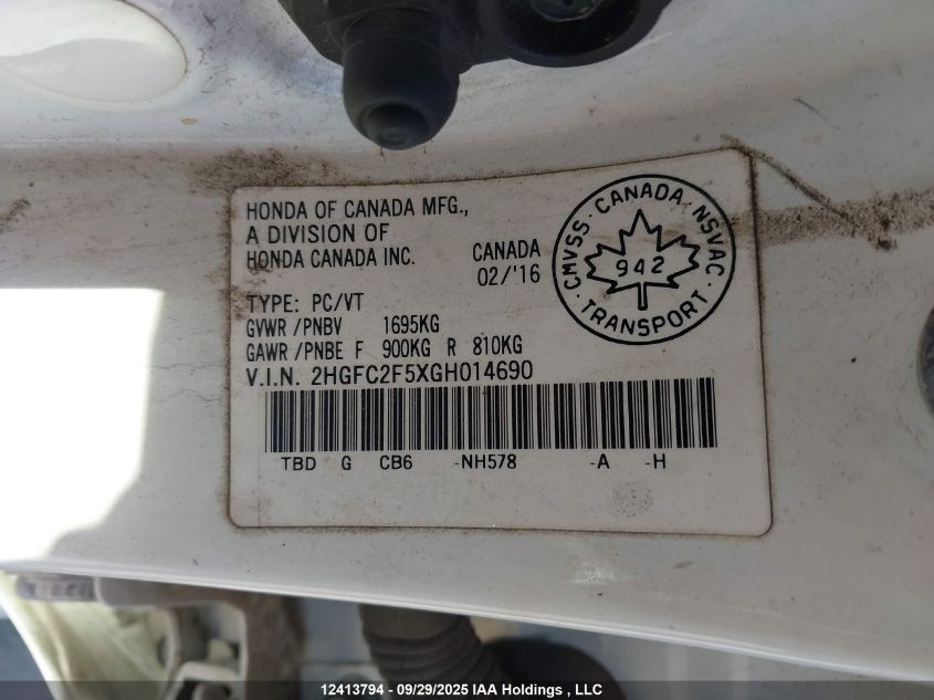 2016 Honda Civic Sedan VIN: 2HGFC2F5XGH014690 Lot: 12413794