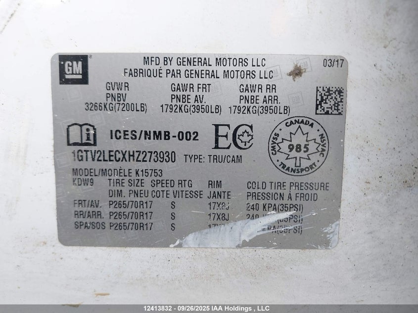 1GTV2LECXHZ273930 2017 GMC SIERRA photo no. 9