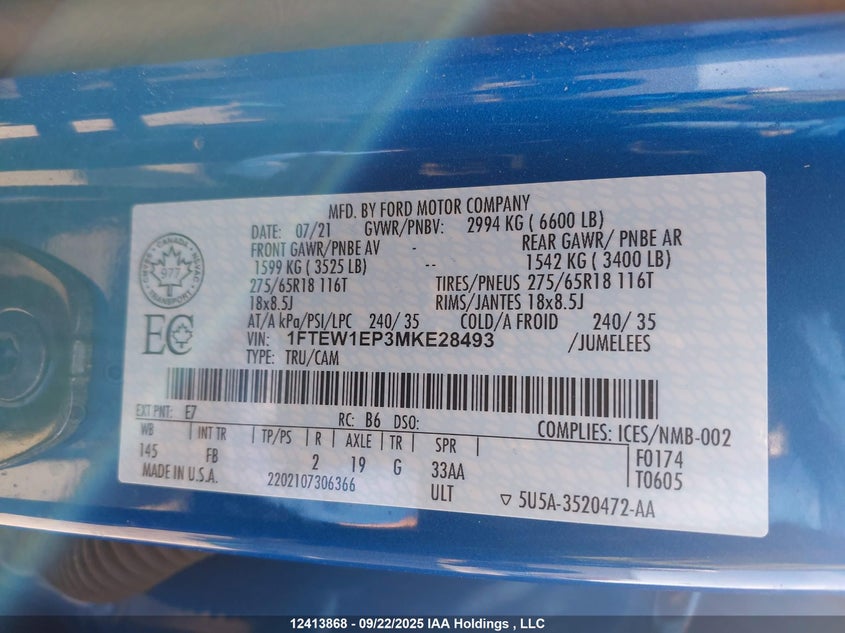 1FTEW1EP3MKE28493 2021 FORD F-150 photo no. 9