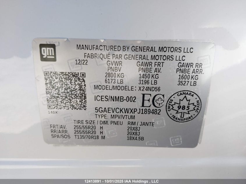 2023 Buick Enclave VIN: 5GAEVCKWXPJ189482 Lot: 12413891