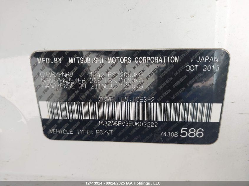 MITSUBISHI LANCER EVOLUTION 2014 JA32W8FV3EU602222 Photo 9