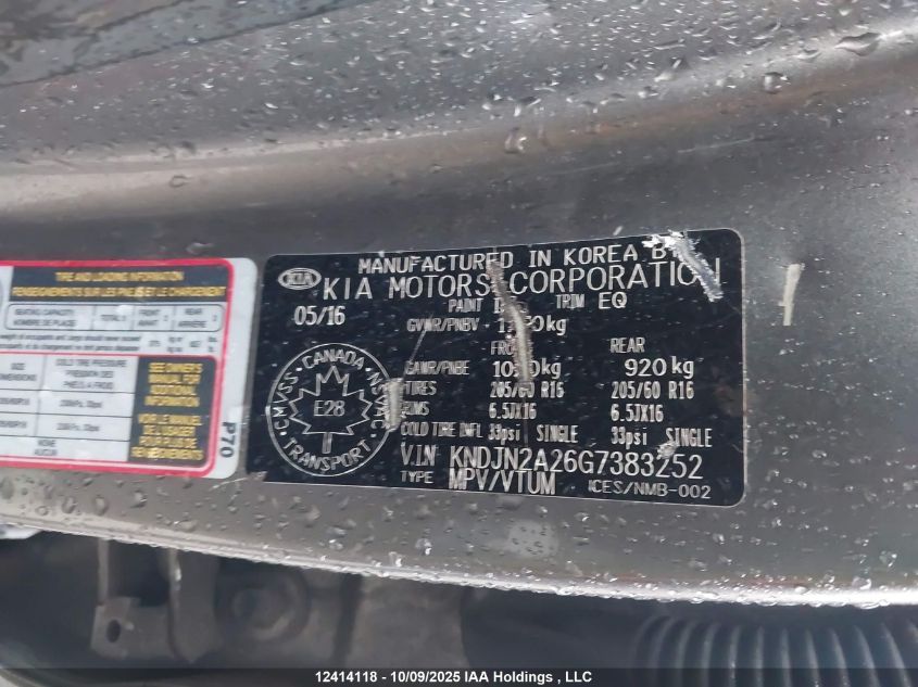 2016 Kia Soul Lx/Lx+ VIN: KNDJN2A26G7383252 Lot: 12414118
