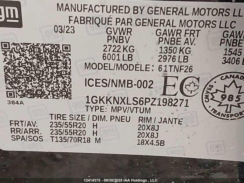 2023 GMC Acadia Denali VIN: 1GKKNXLS6PZ198271 Lot: 12414375