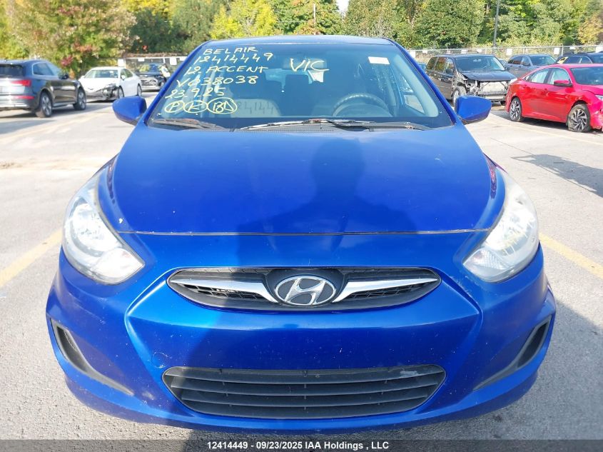 2012 Hyundai Accent VIN: KMHCT5AE9CU038038 Lot: 12414449